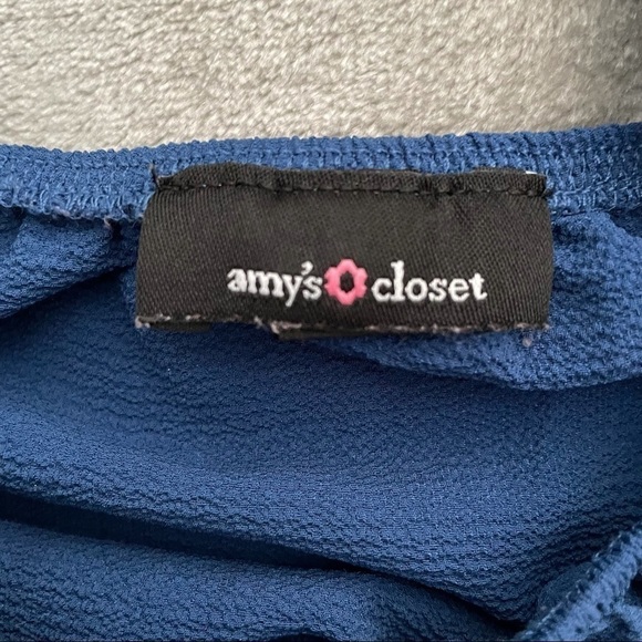 Amy's Closet Cold Shoulder Crochet Trim Sleeves Blue Boho Spanish Style Dress 7 - Picture 3 of 7